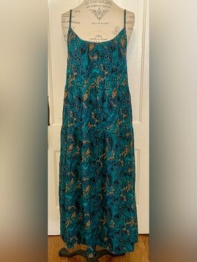 Teal Paisley & Cheetah Print Spaghetti Strap Maxi Dress